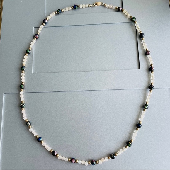 14k Gold Vintage Cloisonné & Pink Agate Beaded Necklace - Picture 4 of 6